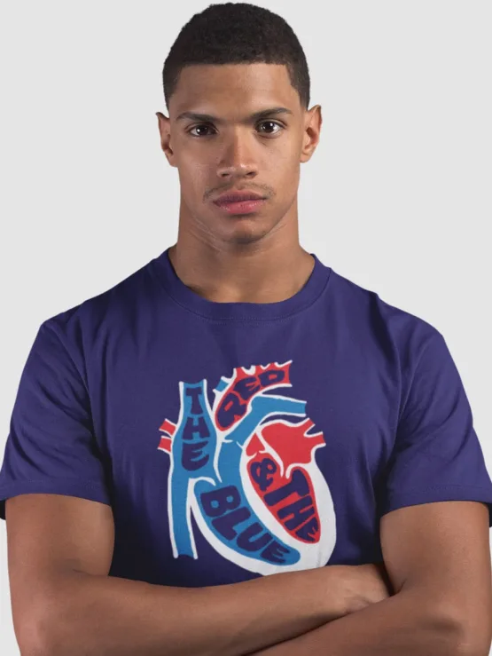 red and the blue shirt